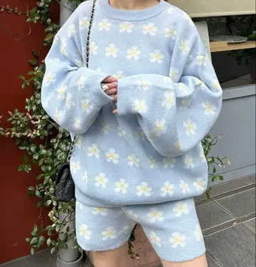 [ Alley tokyo ] 꽃 니트탑과 니트 팬츠 세트