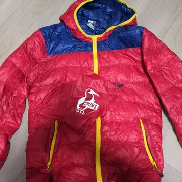 CHUMS 다운 자켓 S 사이즈 빨간색/파랑 수납 봉투 포함