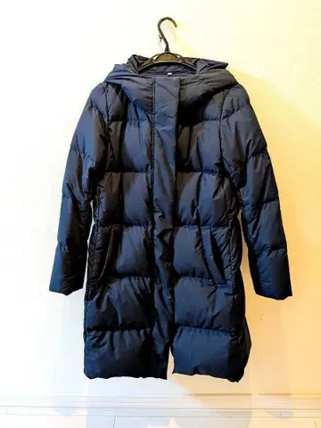 무인양품 네이비 후드 부착 롱 다운 자켓