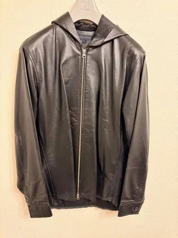 TOMMY HILFIGER 후드 부착 가죽 자켓 M 블랙 양가죽