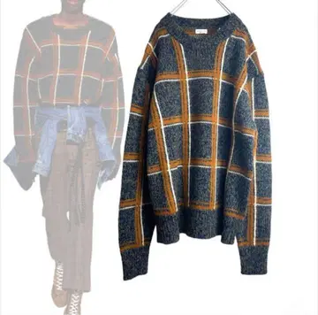 드리스반노튼 니트 오버 사이즈 체크 21AW