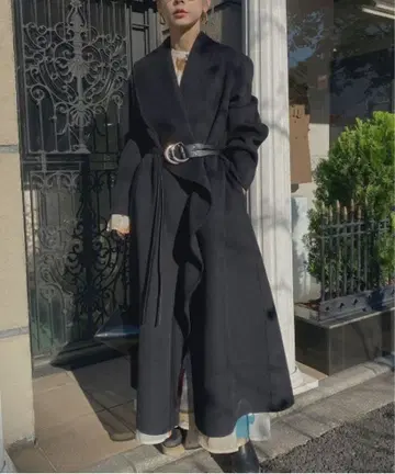 아메리 블랙 랩 롱 코트 벨트 포함