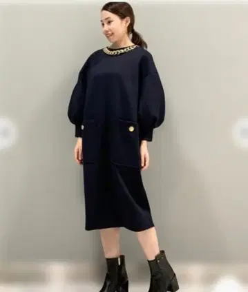 그레이스 클래스 체인 종이상자 니트 원피스 네이비 S