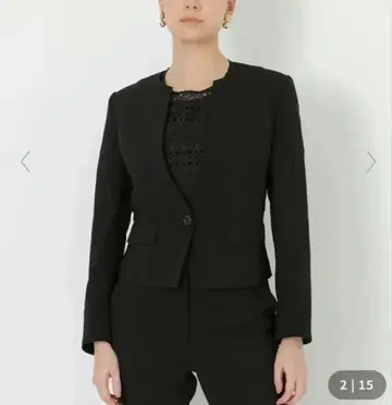 새상품 EPOCA 라이트 크로스 노카라 자켓 블랙 로고 버튼 워셔블 S