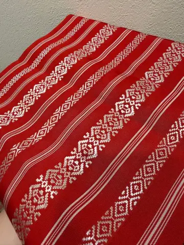 하카타 직조풍 전통 오비 (빨간색 x 화이트)