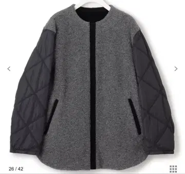 라미네이티드 파일 퀼트 미들 기장 코트