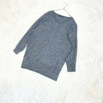 INGNI 잉그 7부 소매 튜닉 V넥 라메 니트 M 그레이