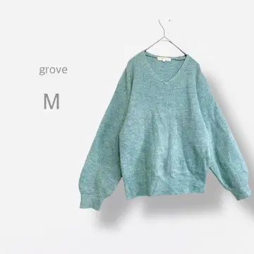 [ grove ] V넥 니트 드롭 숄더 라메 퍼프 슬리브 워셔블