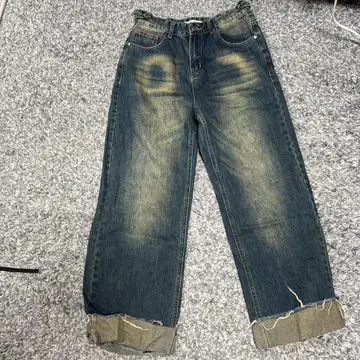 다크 블루 와이드 레그 데님