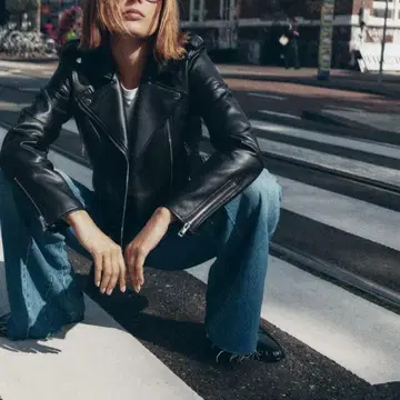 ZARA 인조 가죽 더블 라이더 블랙 L