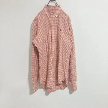 [ 로고 자수 ] 랄프 로렌 버튼 다운 긴팔 셔츠 체크 오렌지 S