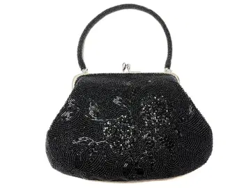 블랙 비즈 자수 핸드백 가마구치