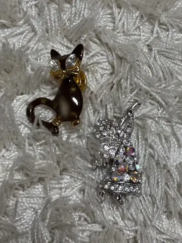 브로치 세트 고양이와 크리스탈 천사