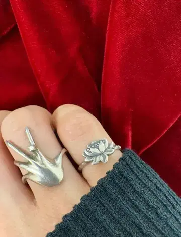 빈티지 유로 실버 반지 연꽃 925