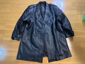 N. Morris 블랙 가죽 코트 더블 브레스트