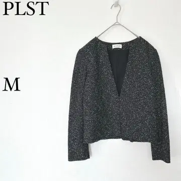 플라스테 PLST 노카라 자켓 트위드풍 M 블랙 계열 세레모니