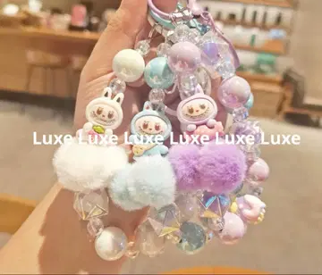 보라색 해외 Labubu 토끼 복슬복슬 키링 스트랩