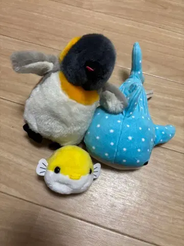 봉제 인형 3종 세트 펭귄 복어 징베이 상어