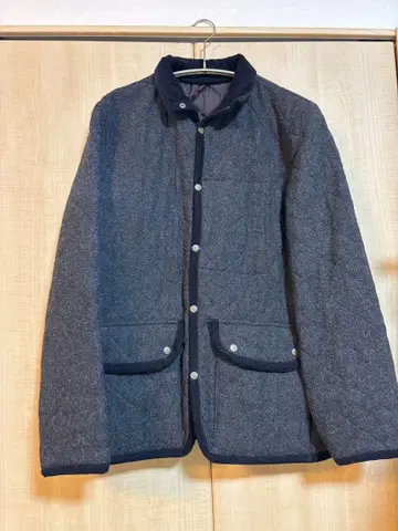 그레이 퀼팅 자켓 코듀로이 옷깃