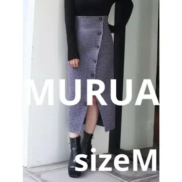 MURUA 하운드투스 체크 패턴 롱 스커트 레드 계열 M