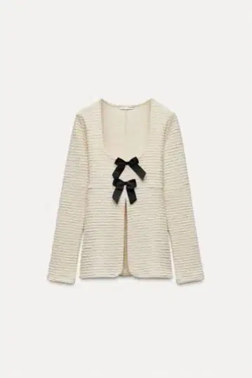 [ ZARA ] 아이보리 리본 포함 긴팔 상의 S