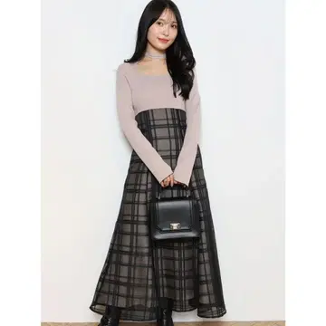 MERCURYDUO 시어 체크 니트 도킹 원피스