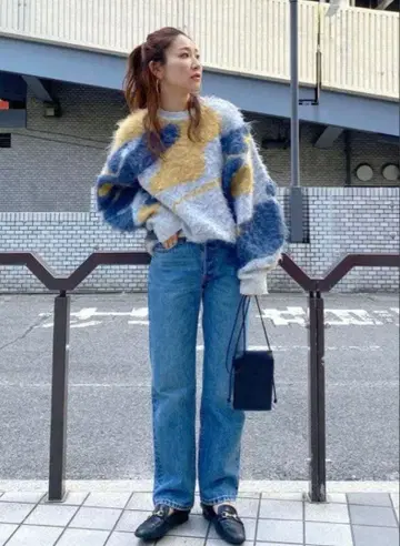 Ungrid 샤기 자카드 니트 블루