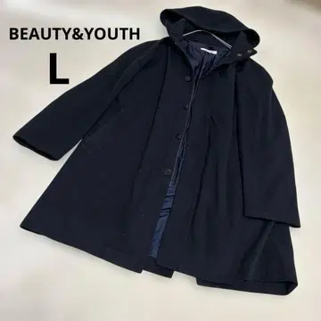 뷰티 앤 유스 후드 부착 롱 코트 네이비 경량 심플 L