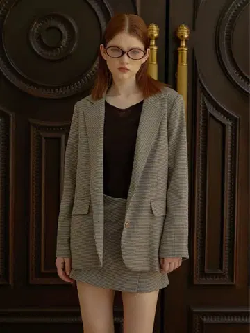 luan 체크 테일러드 자켓 브라운 S 사이즈