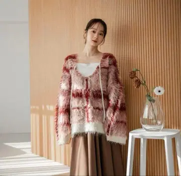 mideal 체크 샤기 니트 풀오버