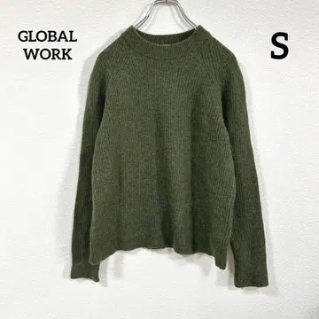 GLOBAL WORK 양모 혼방 리브 편직 긴팔 니트 올리브 그린