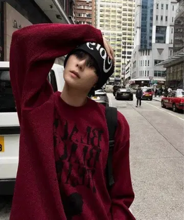 COSYHARU 스트릿 니트T셔츠 버건디