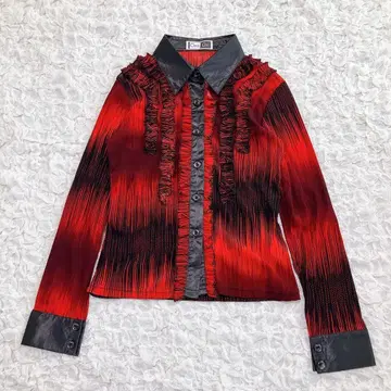 OZZ ON 오즈온 파워넷 프릴 셔츠 빨간색 x 블랙