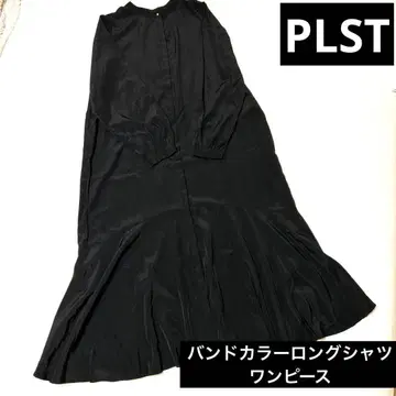 새상품급 PLST 플라스테 밴드 카라 새틴 롱 셔츠 원피스