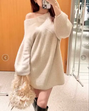 오프숄더 리브 니트 원피스