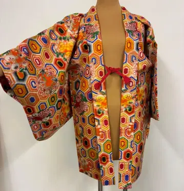 앤티크 명선 겉옷 거북이 등껍질 무늬 꽃무늬 기모노 레트로 다이쇼 로망