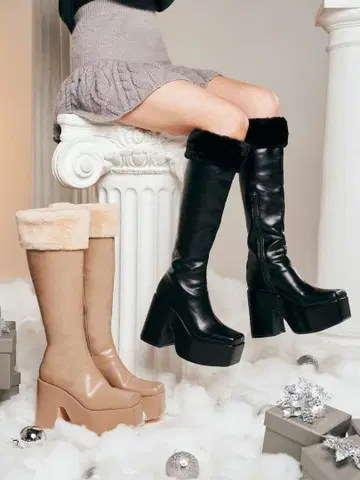 Darich 다리치 퍼 플랫폼 롱 부츠