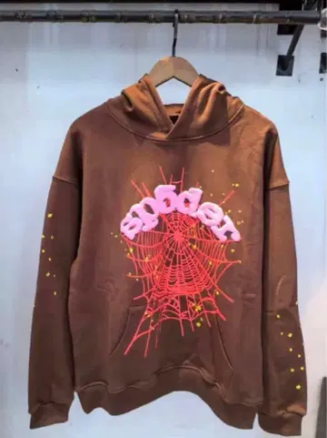 sp5der 브라운 스파이더 웹 후드티.