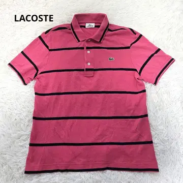 LACOSTE 라코스테 반팔 피케 셔츠 핑크 보더 3 M