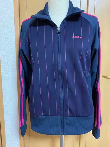 adidas 스트라이프 지퍼 자켓 네이비 x 핑크 S