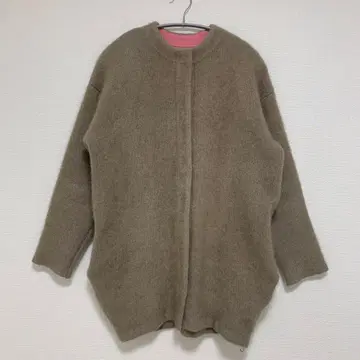 새상품급 엘렌딕 라쿤 믹스 더블 가디건 베이지 x 핑크