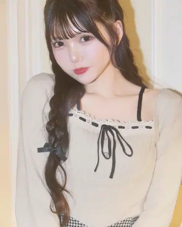 미셸 마카롱 리본 리브 니트탑