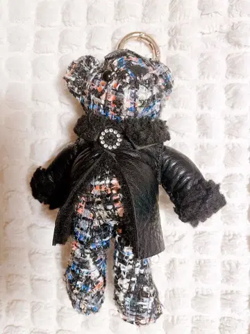 즉시 구매 트위드 가죽 곰 모양 키링