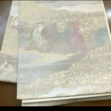 중고 후쿠로 오비 육통 무늬 순수 실크 후쿠로 오비 럭셔리 은채 무늬