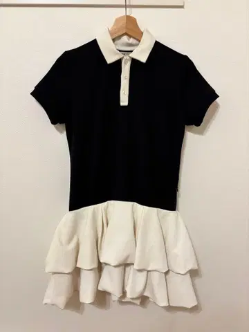 thetoe 피케 셔츠 디자인 미니 원피스 반팔 블랙/화이트 M 사이즈