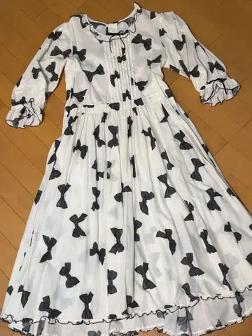 핑크하우스 벨벳 리본 미디 기장 원피스