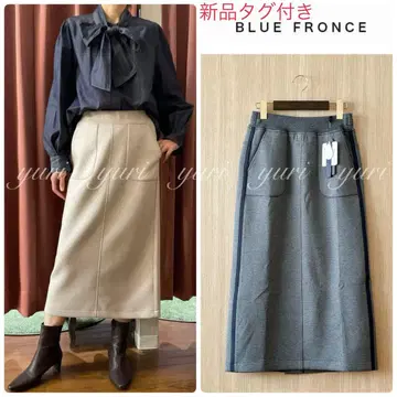 [ 899 ] 새상품 블루프론세 사이드 라인 타이트 스커트 그레이 S