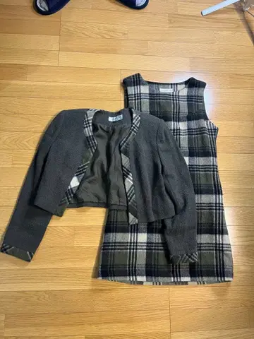 체크 무늬 울 혼방 셋업