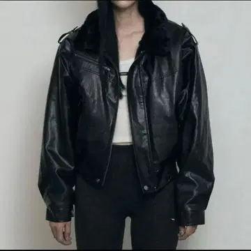 bohemian seoul 크링클드 가죽 퍼 블루종 점퍼