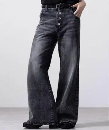 CLEL 빈티지 디자인 판탈롱 데님 팬츠 L 블랙 플레어